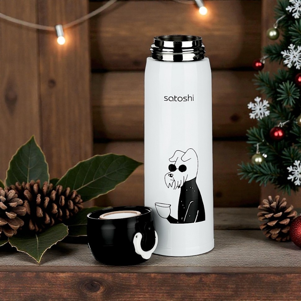 Термос-кружка с крышкой на защелке, 450мл "ЭнерджиДог", нерж.сталь SATOSHI