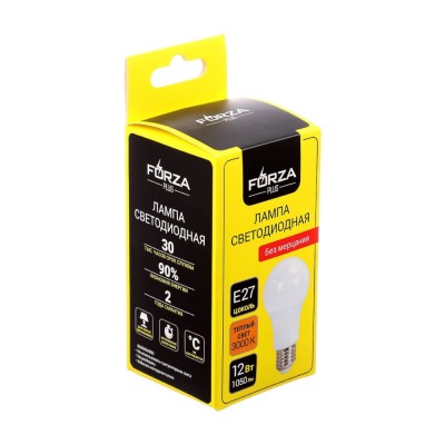 Лампа светодиодная A60 12 Вт, Е27, 1050 Лм, 3000 К, 175-265 В, Ra&gt;80, IRF &lt;5% (10)