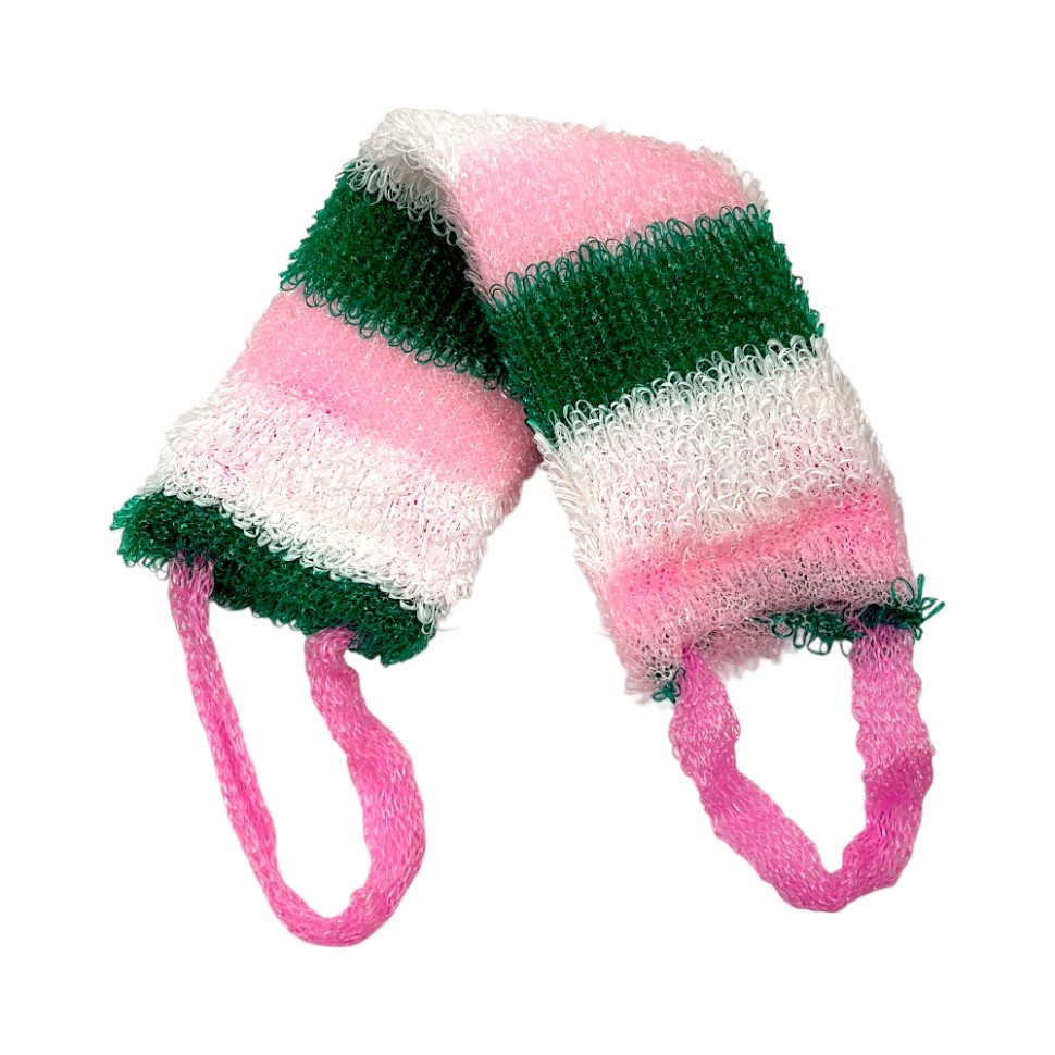 Мочалка вязаная с поролоном 11*41см полосатая Эмили (100)