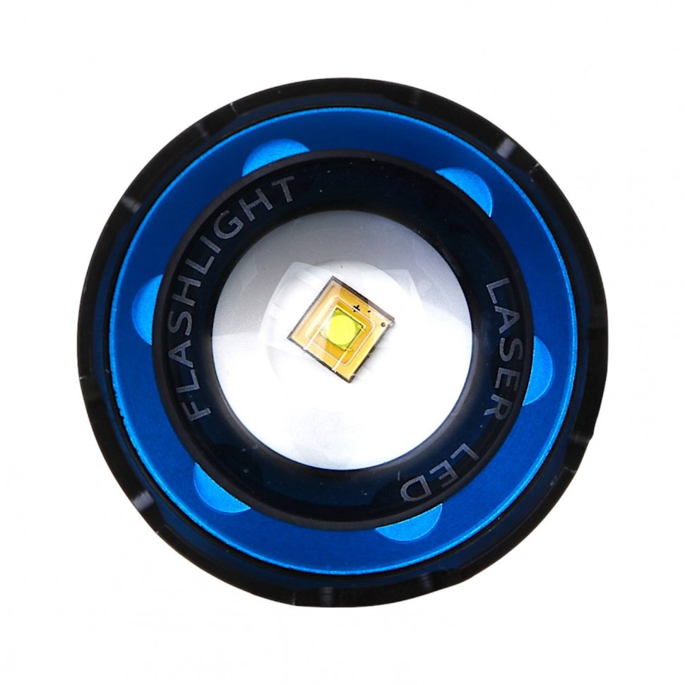 Фонарь ручной, LED, 5 реж, 55х157мм, алюм, съем аккум. 1х38650, фокус, 5 линз, дальн 800 м, 1380 лм