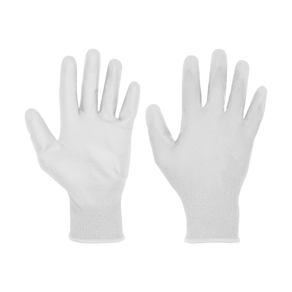 Перчатки нейлоновые с полиуретановым покрытием, белые