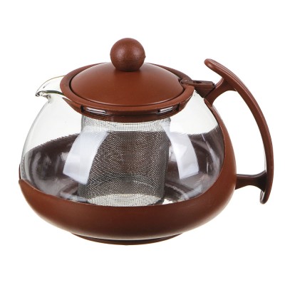 Чайник заварочный 750мл, овальный,  ситечко из нержавеющей стали, стекло, полипропилен, 3 цвета