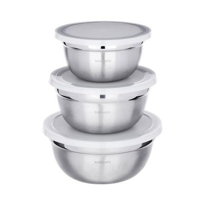 Набор салатников с крышками 6пр:14,16,18см, нерж.сталь SATOSHI