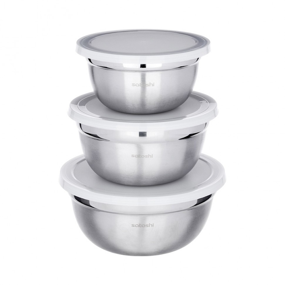 Набор салатников с крышками 6пр:14,16,18см, нерж.сталь SATOSHI