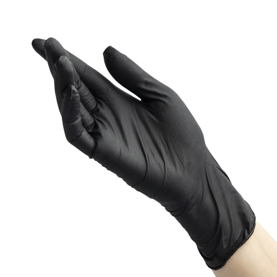 Перчатки нитриловые текстурированные на пальцах Benovy (50 пар), чёрные, размер L