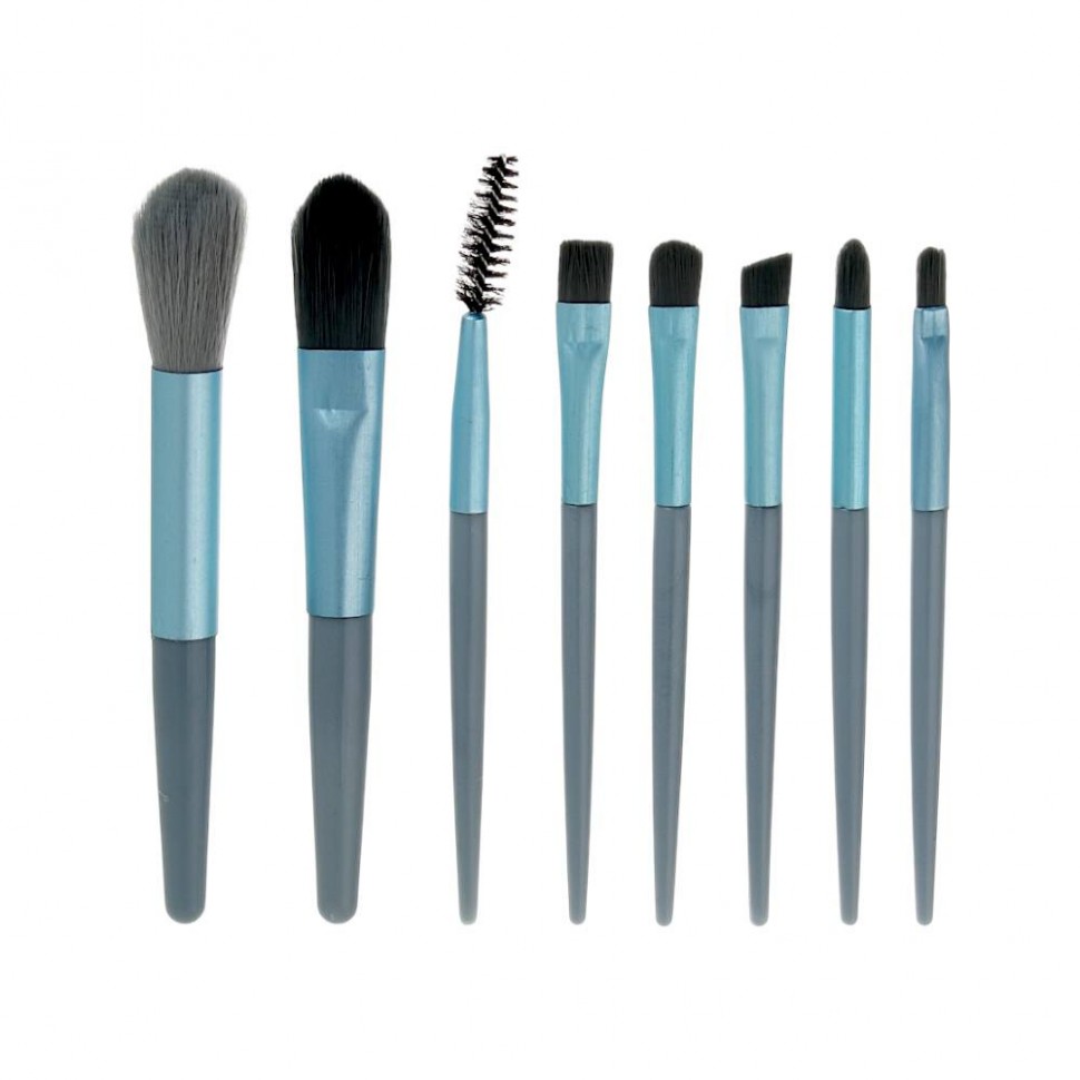 Кисти для визажа 8 шт тм ЮНИLOOK ,пластик, металл, иск.ворс, ПУ, 10,5-12 см, 3 цвета