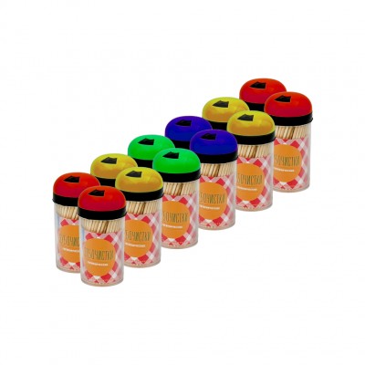 Зубочистки в пластике 150 шт, цветная крышка (12/360)