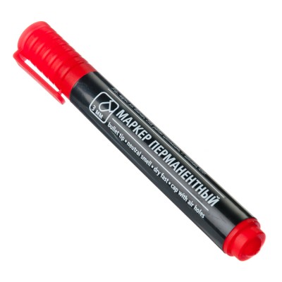 Маркер перманентный красный, пулевидный наконечник, линия 3 мм