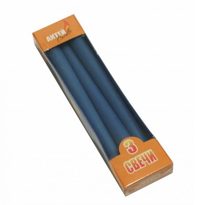 Свеча античная, синяя, 22x250 мм, 170 г, 3 шт (коробка)