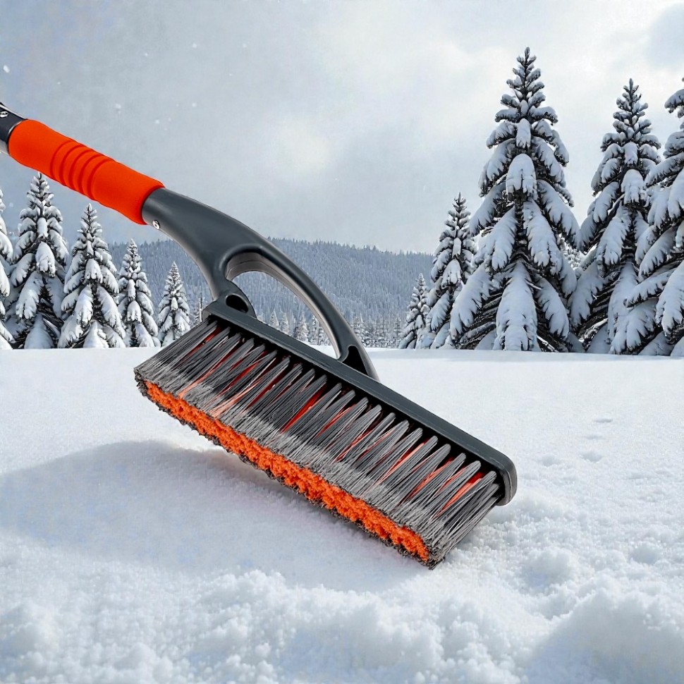 Щетка для уборки снега с распушенной щетиной+скребок, 59x10см