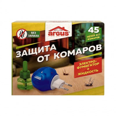 Комплект от комаров 45 ночей ARGUS фумигатор с индикатором + жидкость БЕЗ ЗАПАХА, 30 мл (24)