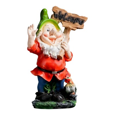 Фигура садовая Гном с табл. &quot;WELСOME&quot;с петухом  H-61см, 10418 (3)