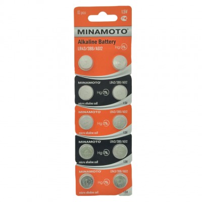 Батарейка Minamoto AG12/LR43/386, бл/10 