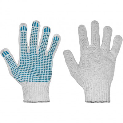 Перчатки Х/Б 10 класс 3 нити, точка ПВХ, белые